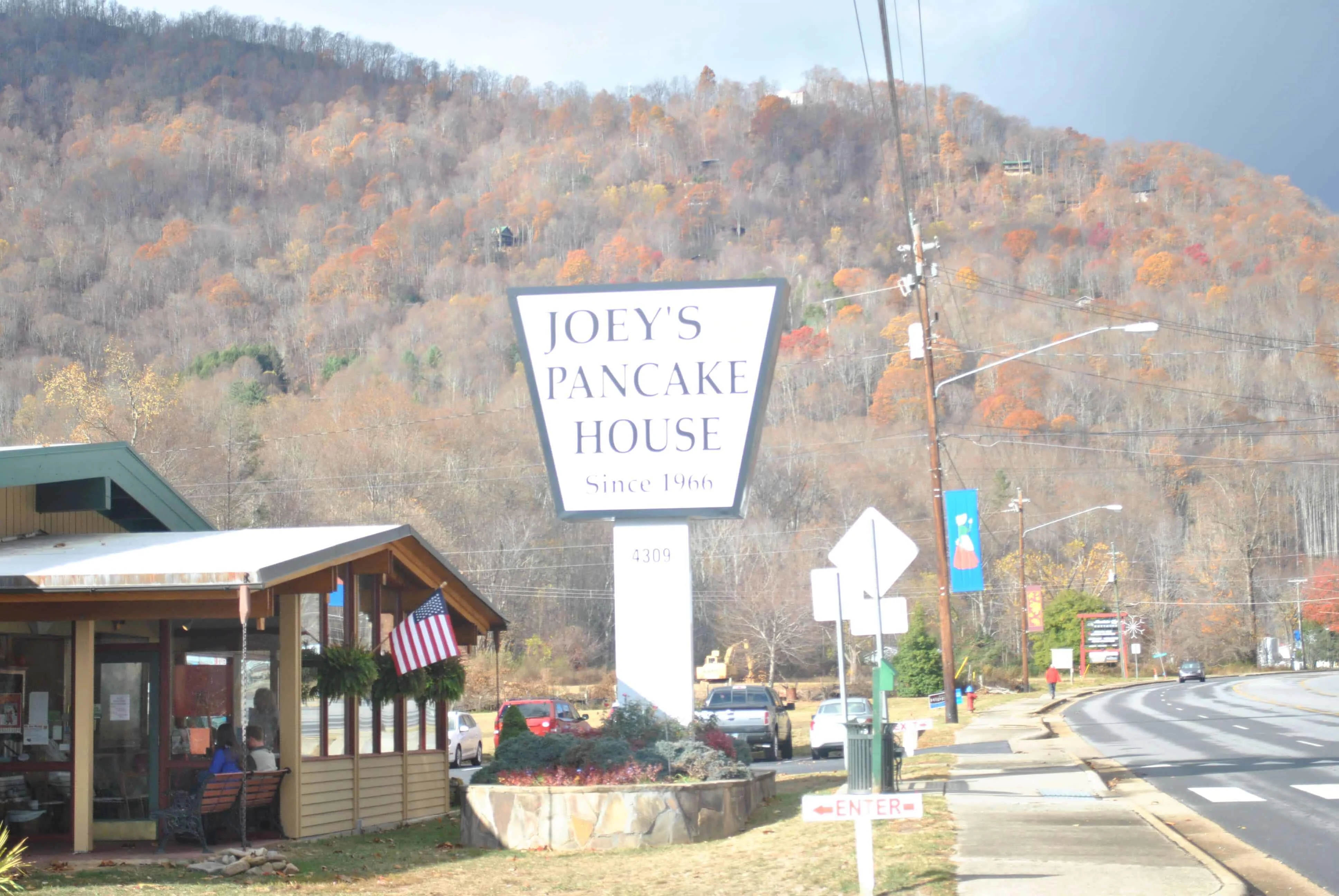 This is a image of the sign out front of Joey's Pancake house in Maggie Valley NC.