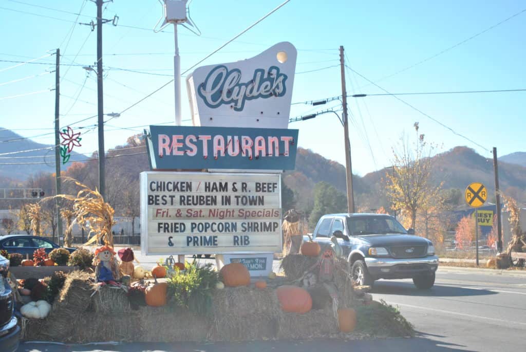 Clyde's restaurant decorated for fall