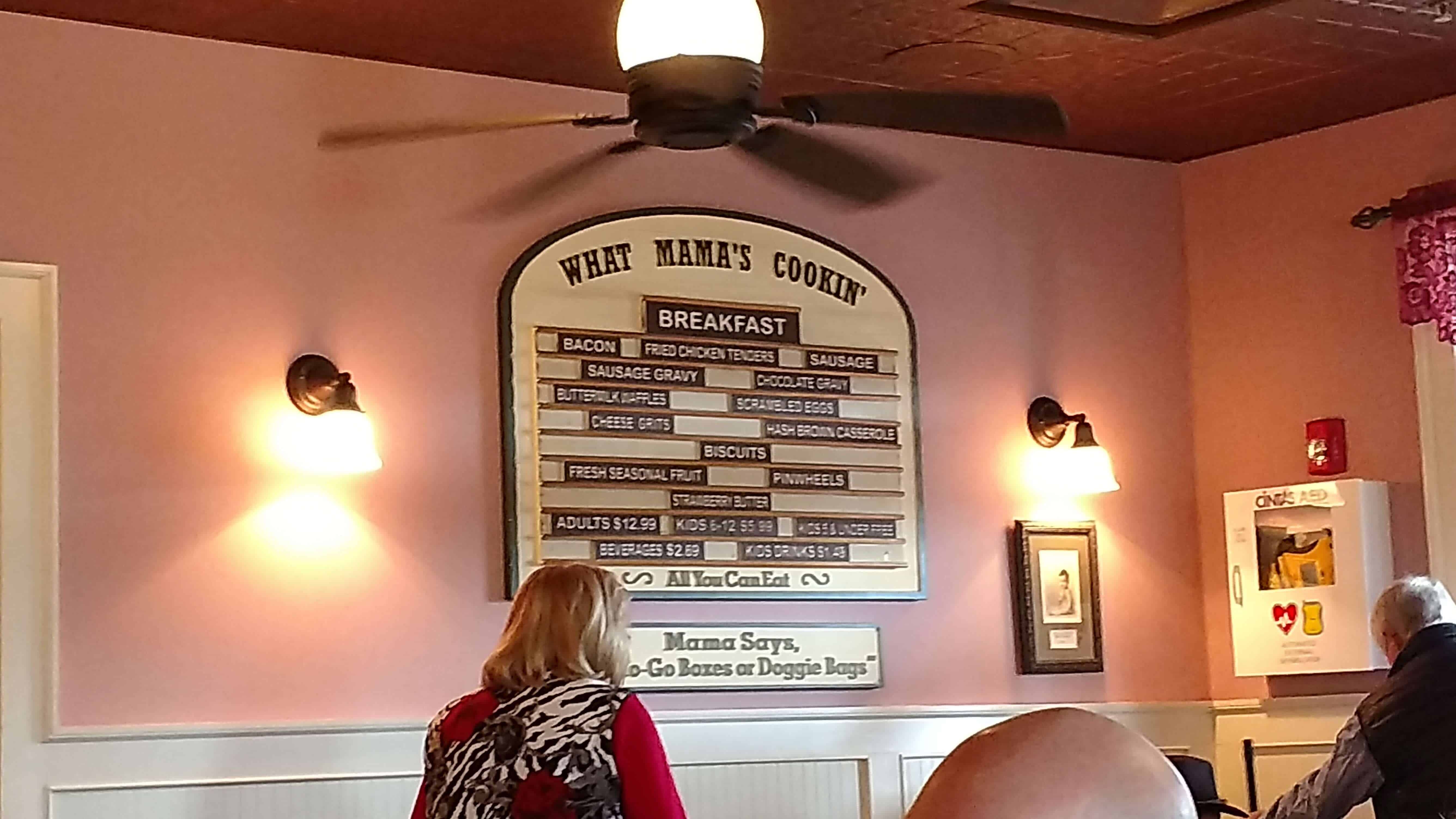 The menu at Mama's Farmhouse