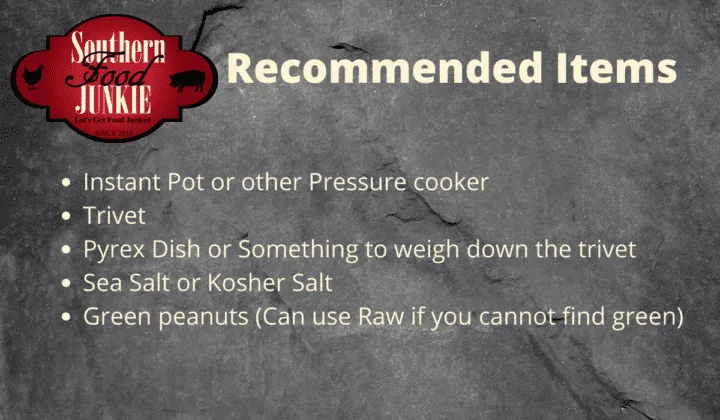 Infographic on Recommended items you will need to make boiled peanuts.