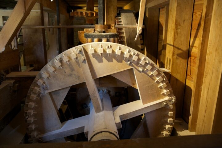 inside of a grist mill at George Washington's Mt Vernon.