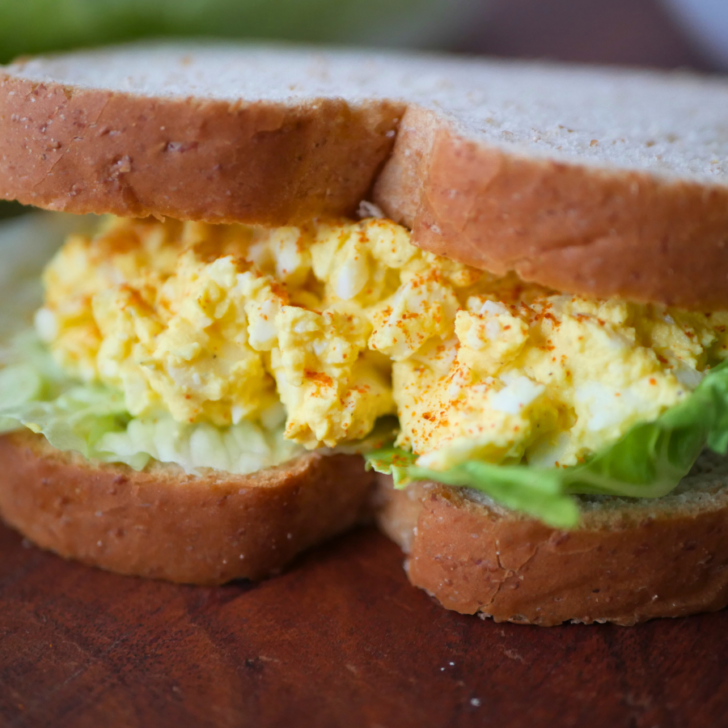 This image shows a sandwich that has Southern Style Egg Salad on it.