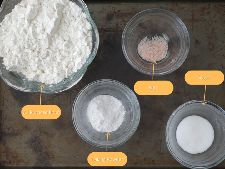 A picture showing all the dry ingredients to make pancakes.