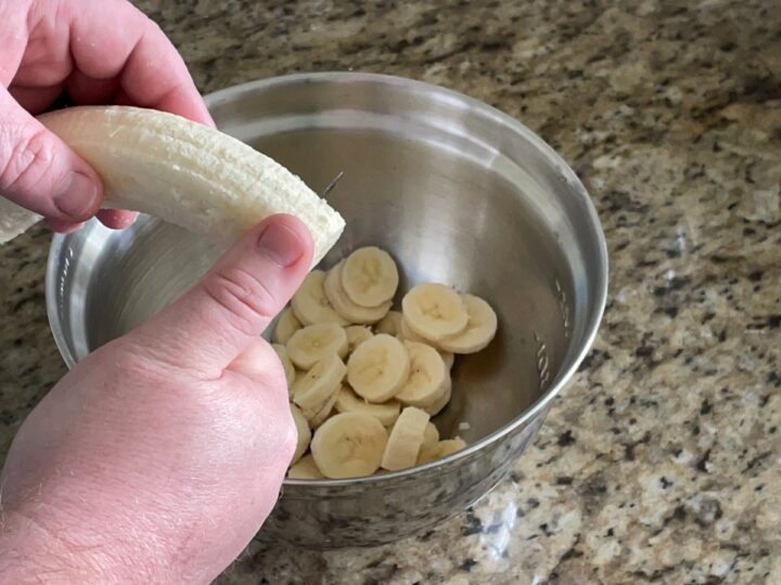 slicing bananas.