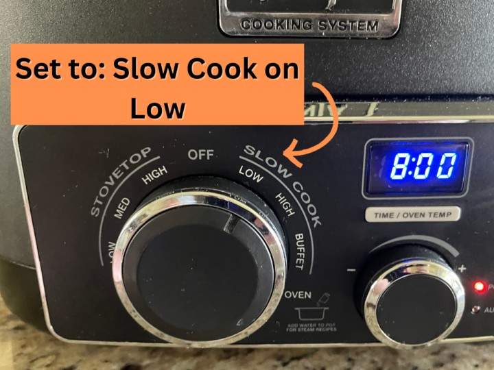 An infographic showing the slow cook setting on the Ninja slow cooker.
