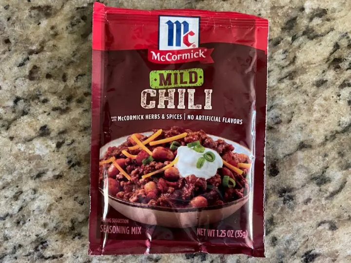 McCormick Chili seasoning mix to make easy slow cooker beef & bean chili recipe.