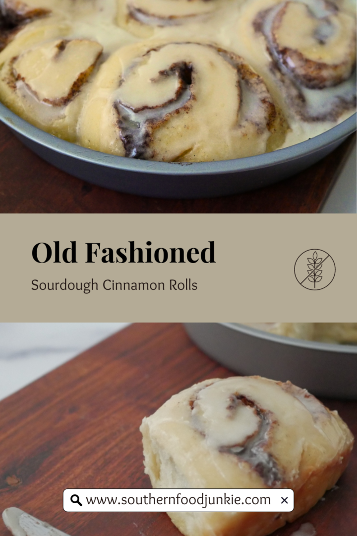 Old Fashioned Sourdough cinnamon rolls picture for Pinterest.