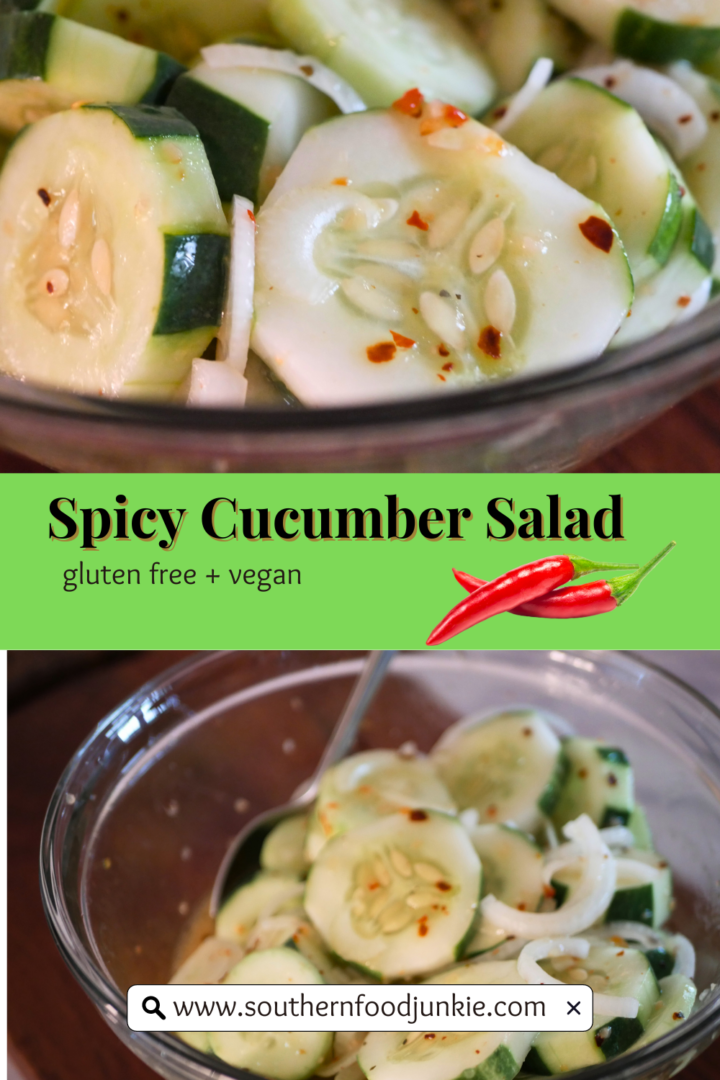 Pinterest picture of Spicy Cucumber Salad.