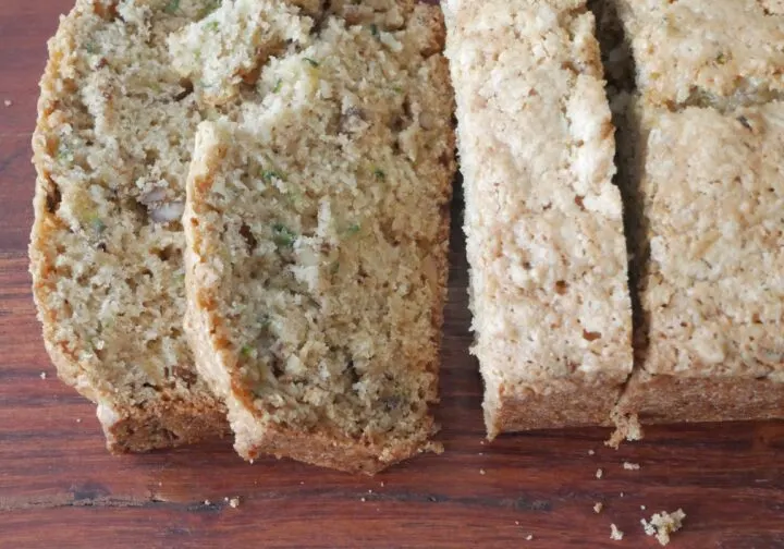zucchini bread slice closeup.