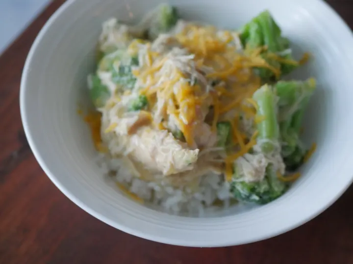 Photo of the finished recipe called Creamy slow cooker chicken and broccoli over rice recipe.