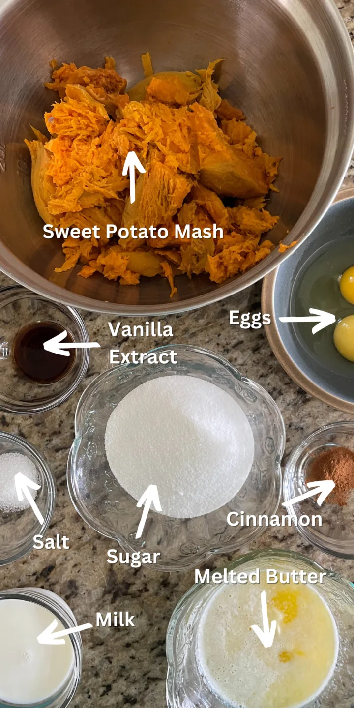Sweet Potato Casserole Base ingredients.