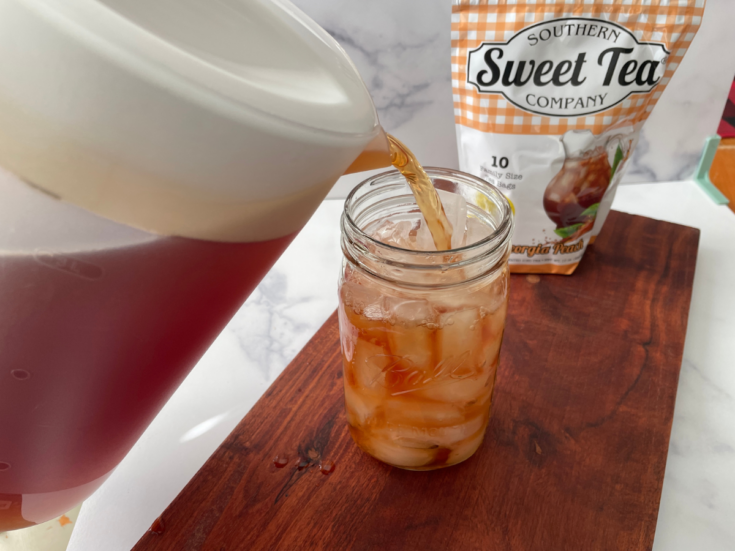 This is the featured photo for a blog post on how to make peach iced tea.