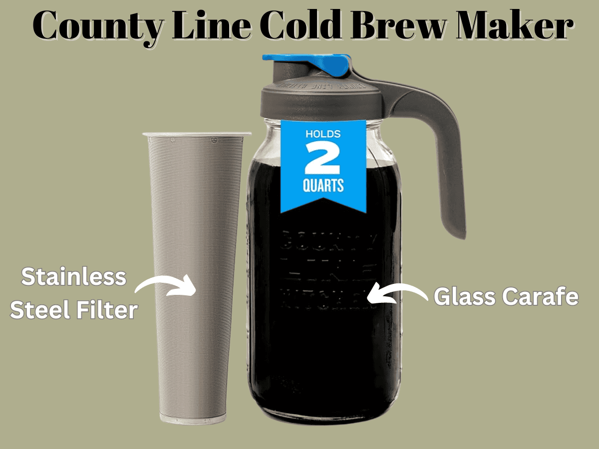 This is a image of a county line cold brew ice coffee maker. This image is used to show the difference in cold brew coffee vs iced coffee.