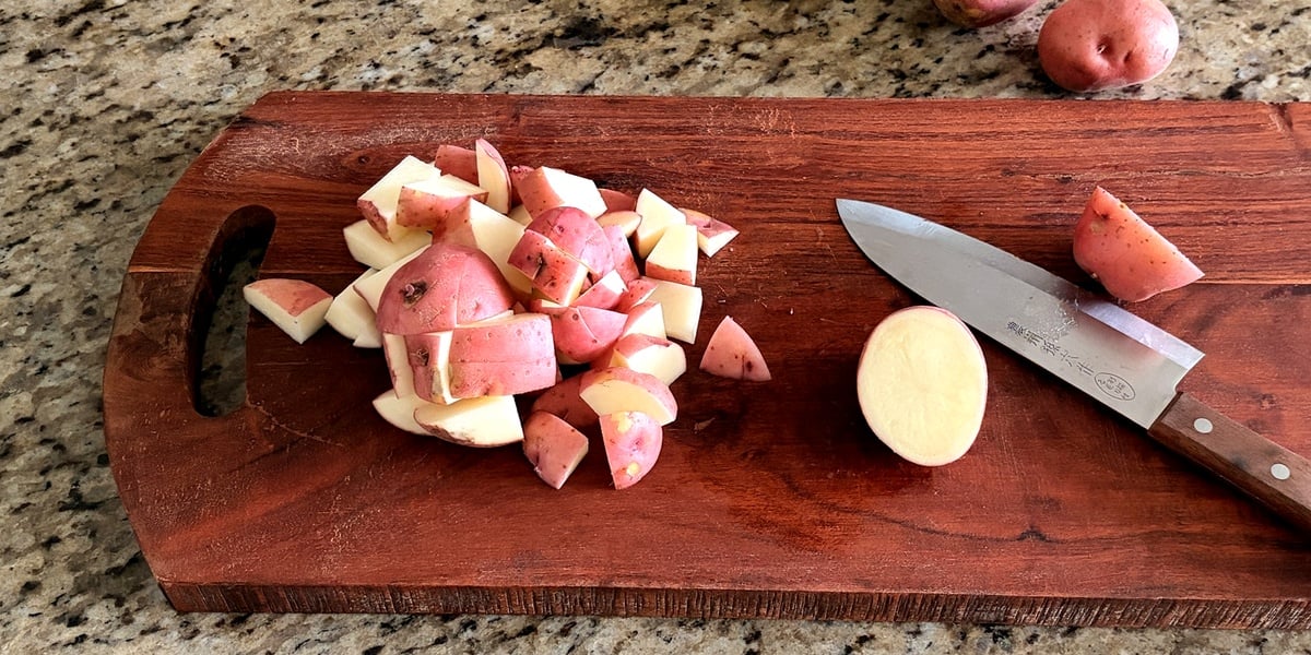 Fresh diced red potatoes prepared for air frying