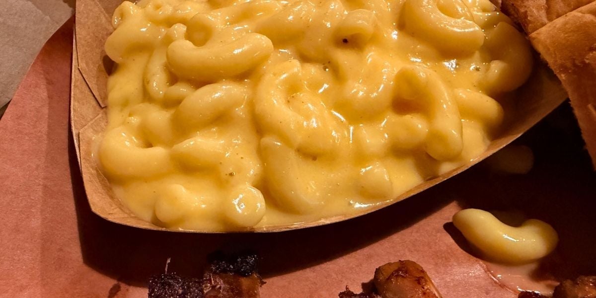 Mac and cheese side dish served with my barbecue meal at Haywood Smokehouse